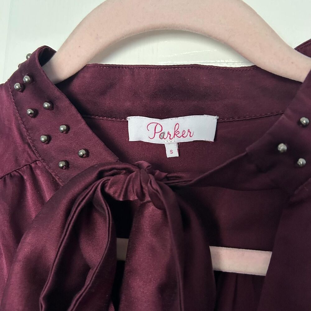 PARKER LONG SLEEVE 100% SILK Burgundy BLOUSE TOP S